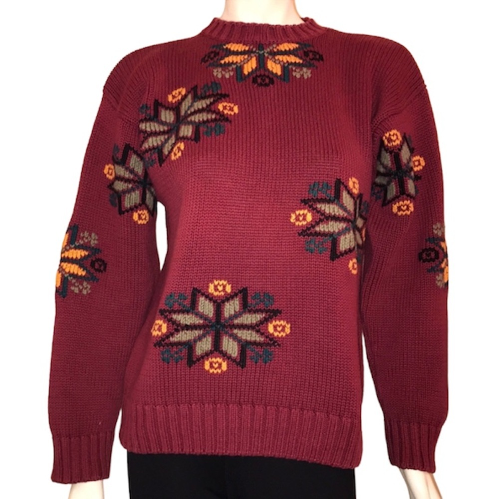 Snowflake Heavy Cotton Sweater by Eddie Bauer Sz Small Red